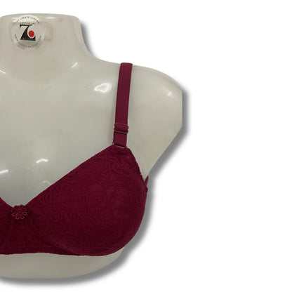 Net Design Solid Color Padded Brassiere