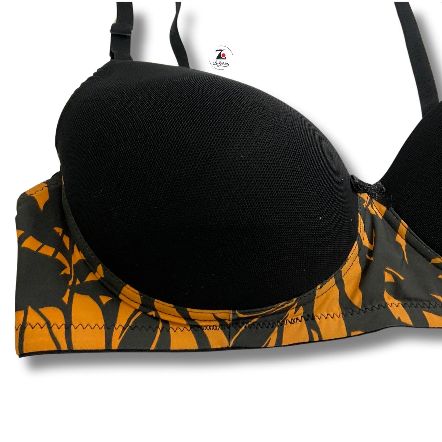 Black orange printed padded brassiere