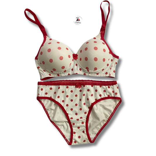 Printed padded lingerie set with polka dot